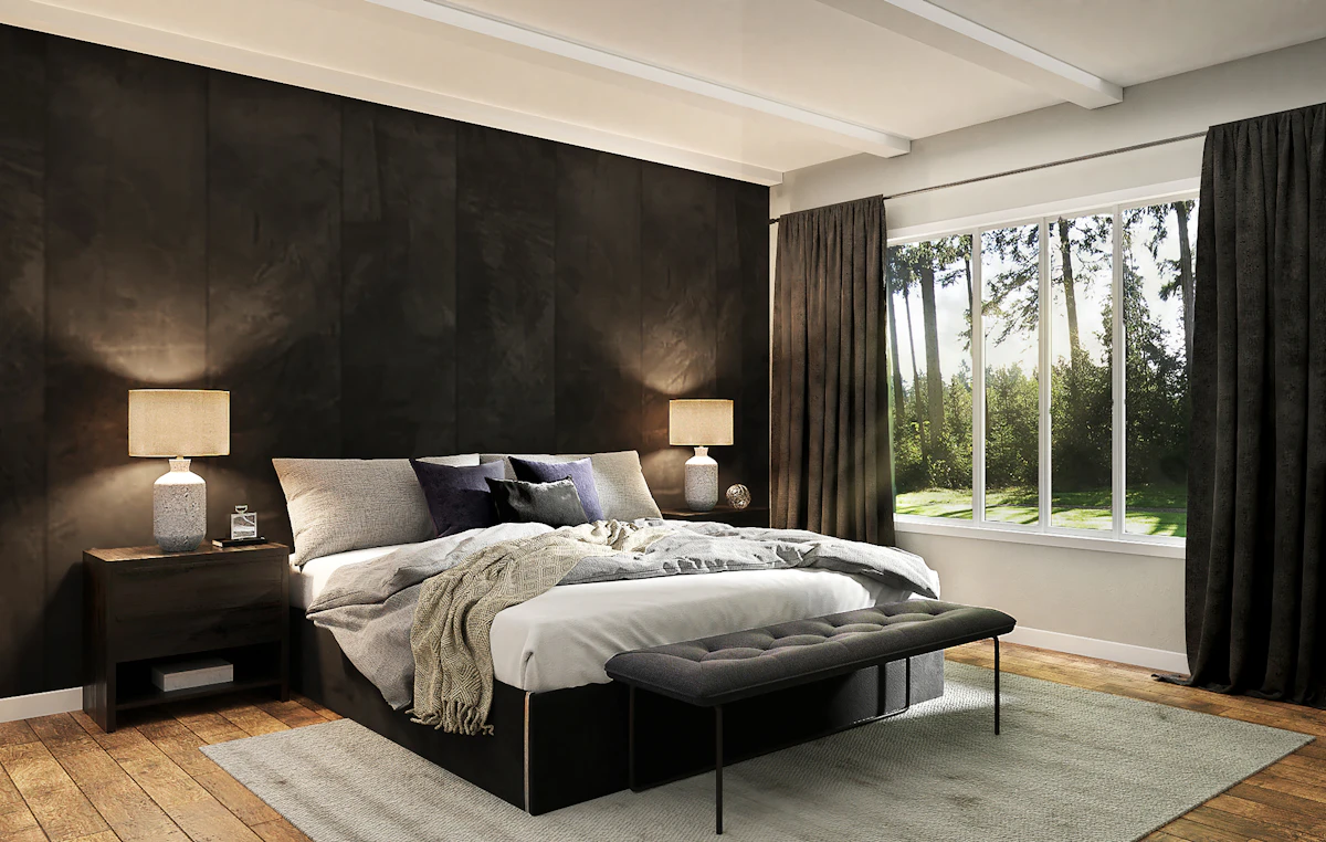 Chambre avec vue sur la forêt, ambiance feutrée